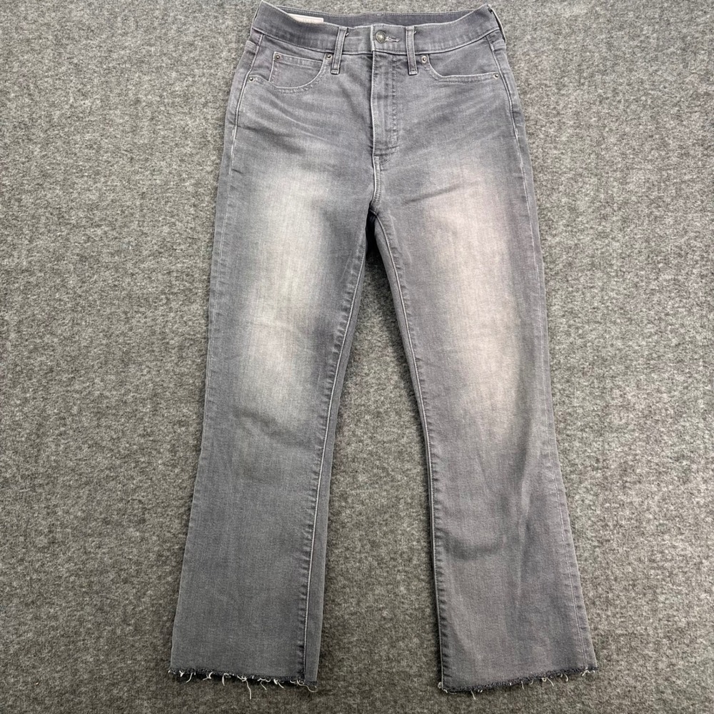 Gap Kick Fit High Rise Faded Black Frayed Raw Hem Flare Jeans Womens 28/6‎